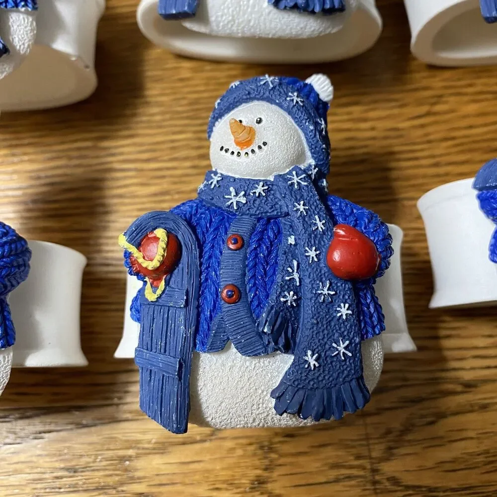Lot of 11 Snowman Holiday Christmas Napkin Rings Blue/White Polymer?/Plasitc